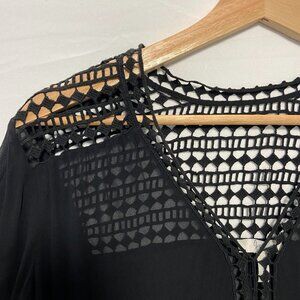 SMALL black silk JOIE sheer blouse with eyelet details